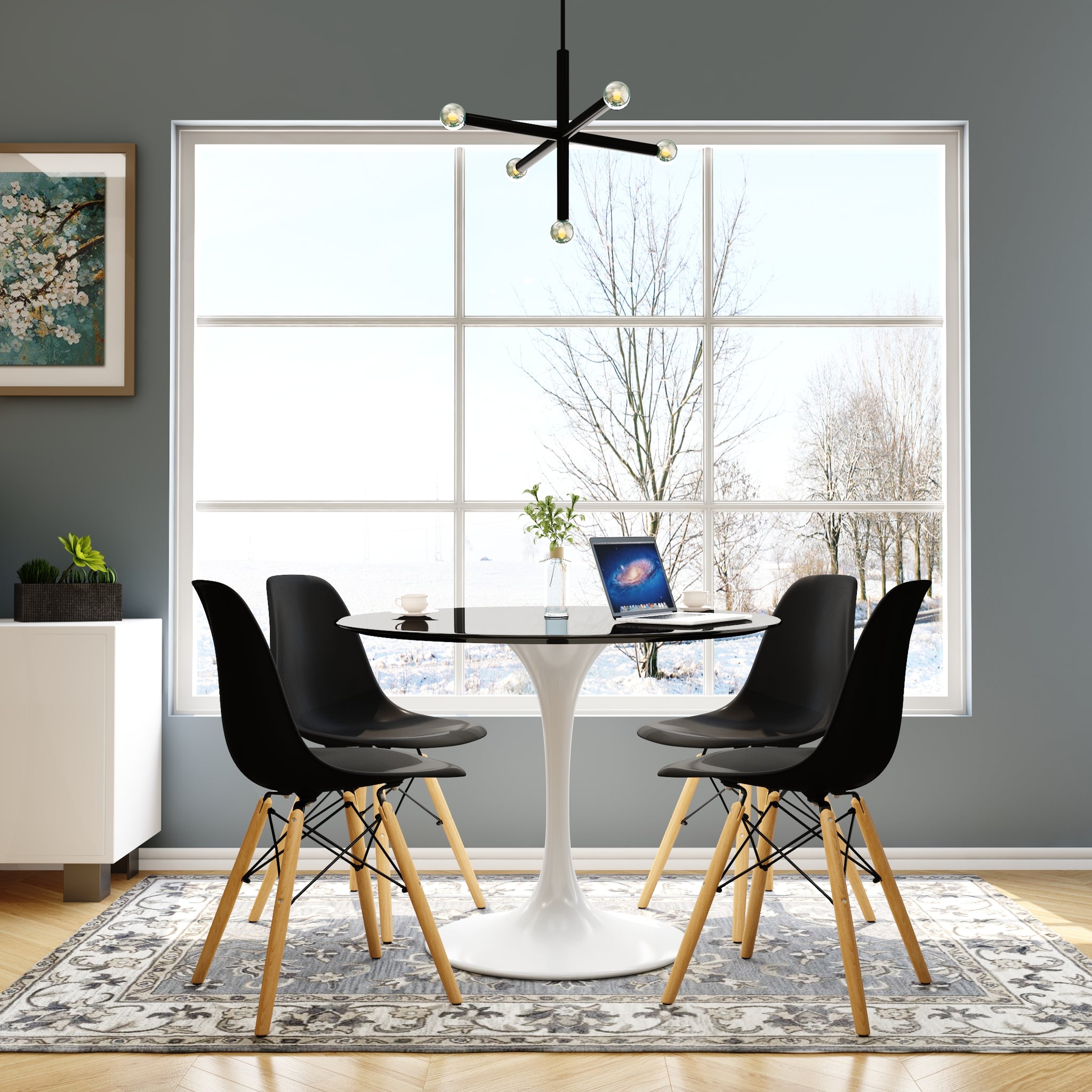 Modholic Tulip Fiberglass Dining Table, Round White Base