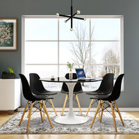 Modholic Tulip Fiberglass Dining Table, Round White Base