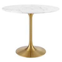Modholic Tulip Marble Dining Table, Round - Gold Base