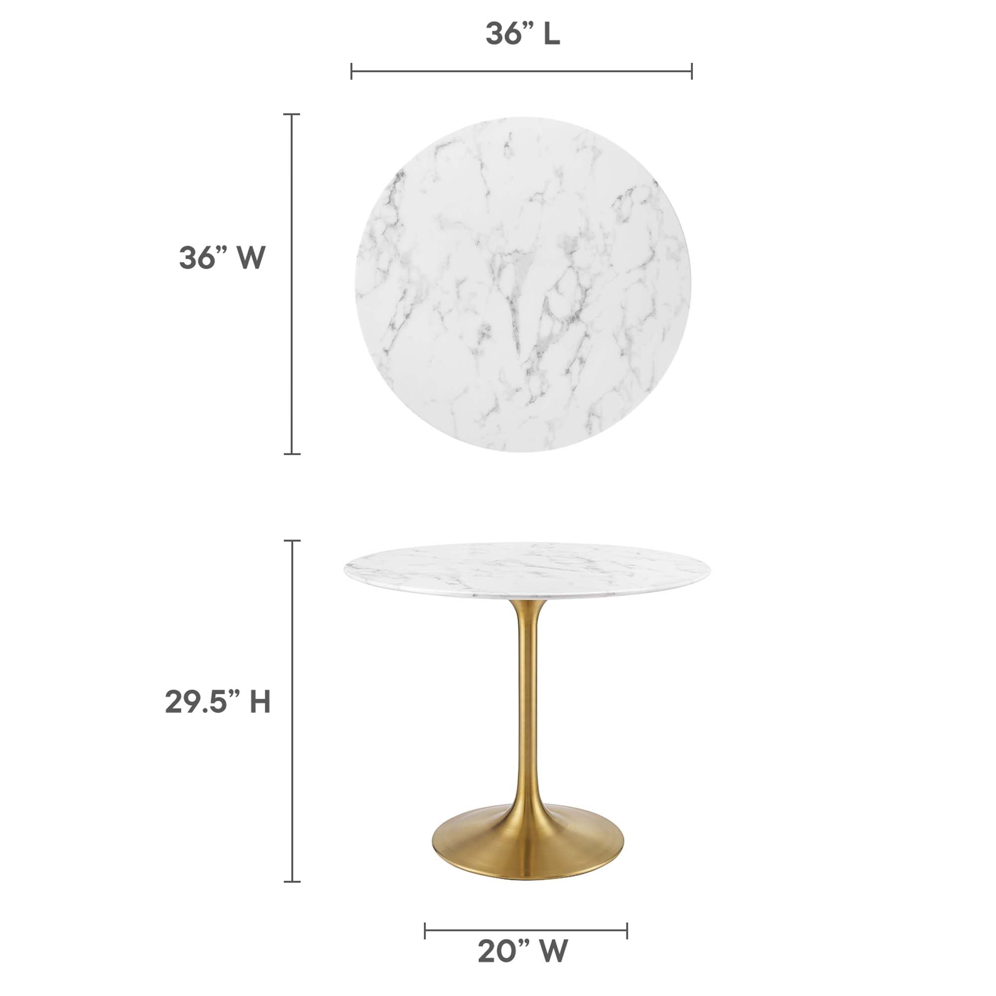 Modholic Tulip Marble Dining Table, Round - Gold Base