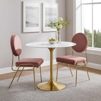 Modholic Tulip Marble Dining Table, Round - Gold Base