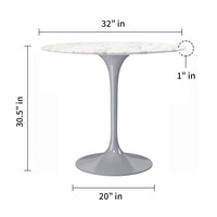 Modholic Tulip Marble Dining Table - 32" Round, Gray Base