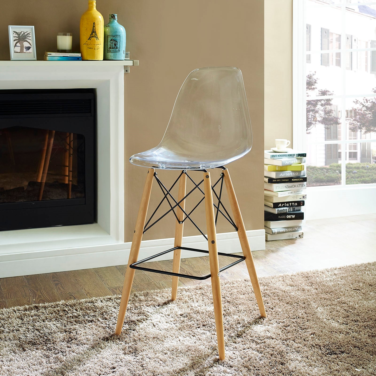 Clear Barstool with Wood Legs