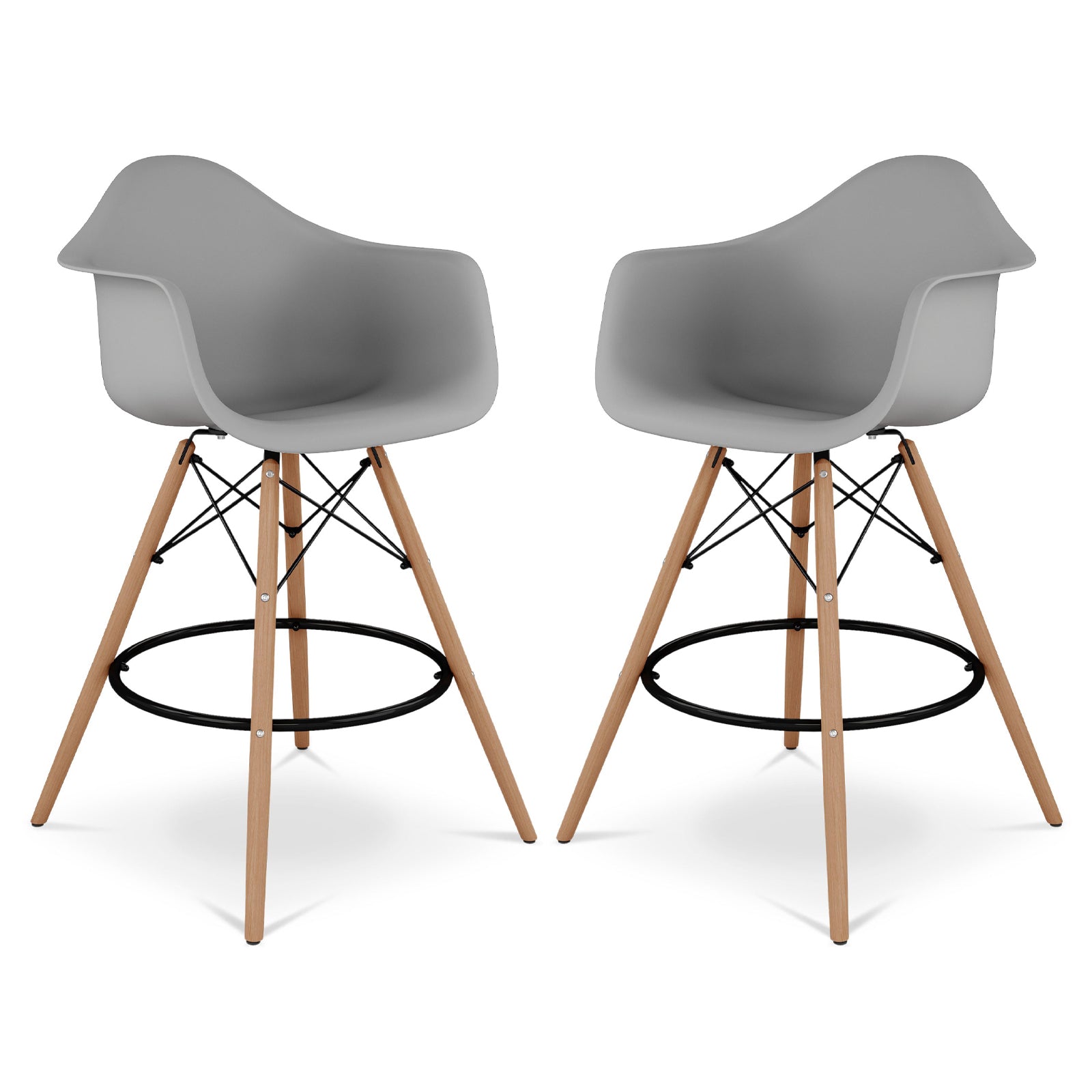 Pyramid Counter Stool With Arms, Gray