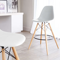 Mid-century Modern White ABS Eiffel Counter Stool with Wood
