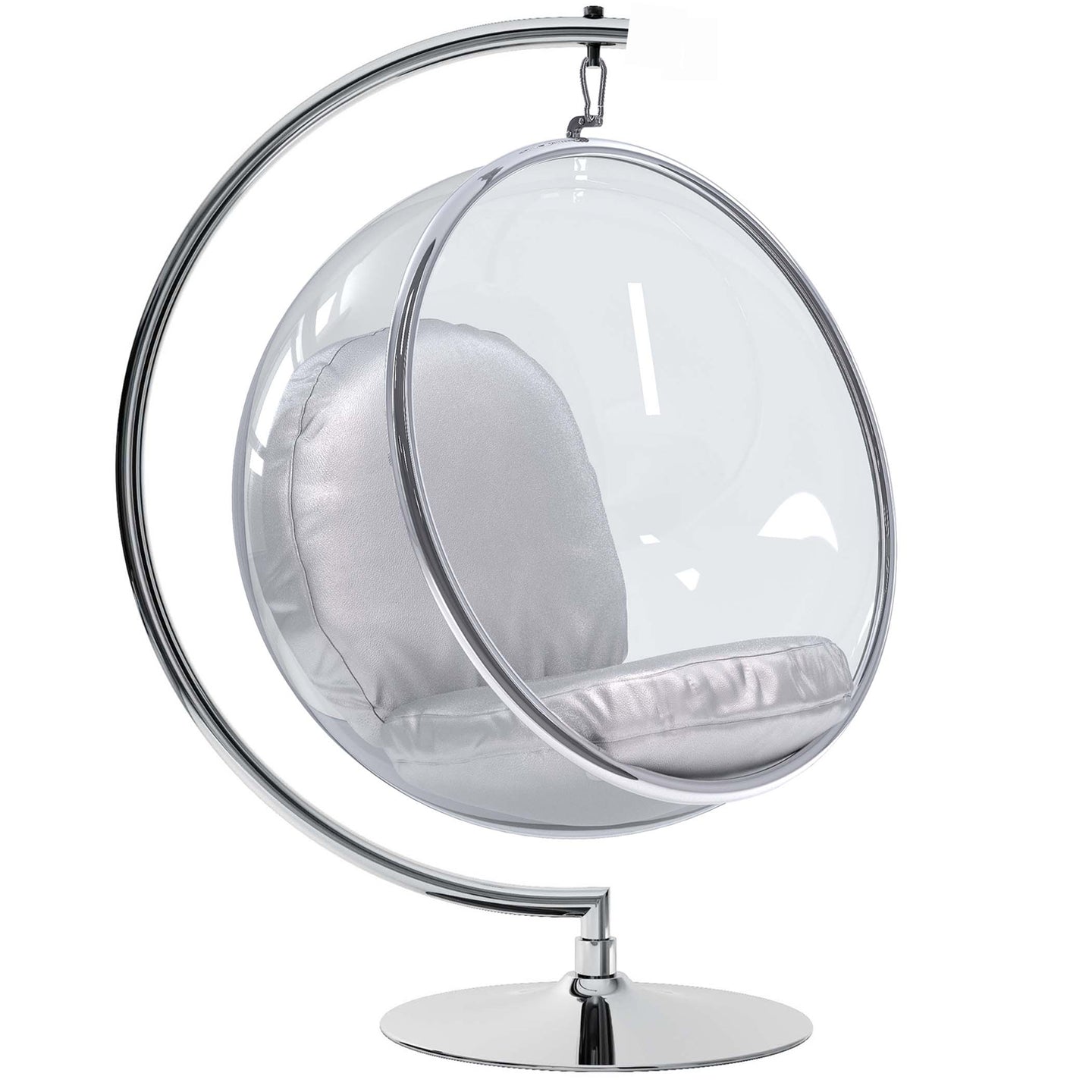 Hanging Bubble Chair With Stand - Silver Cushions