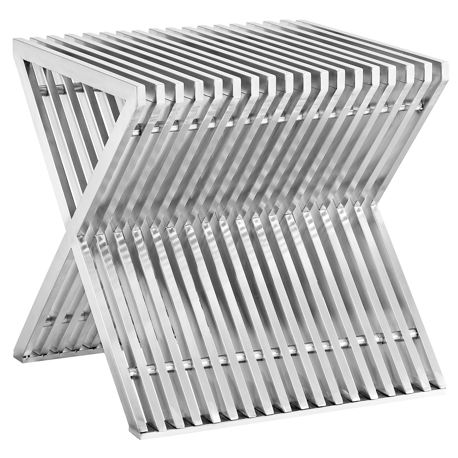 Grid Stainless Steel Side Table in Silver