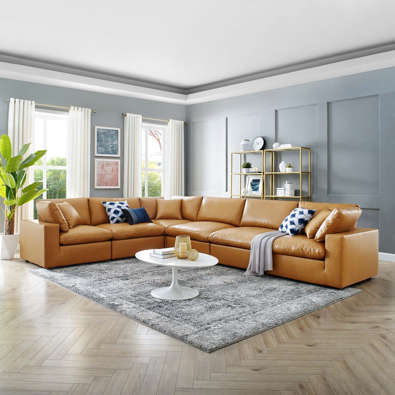 6 seat leather sectional discount