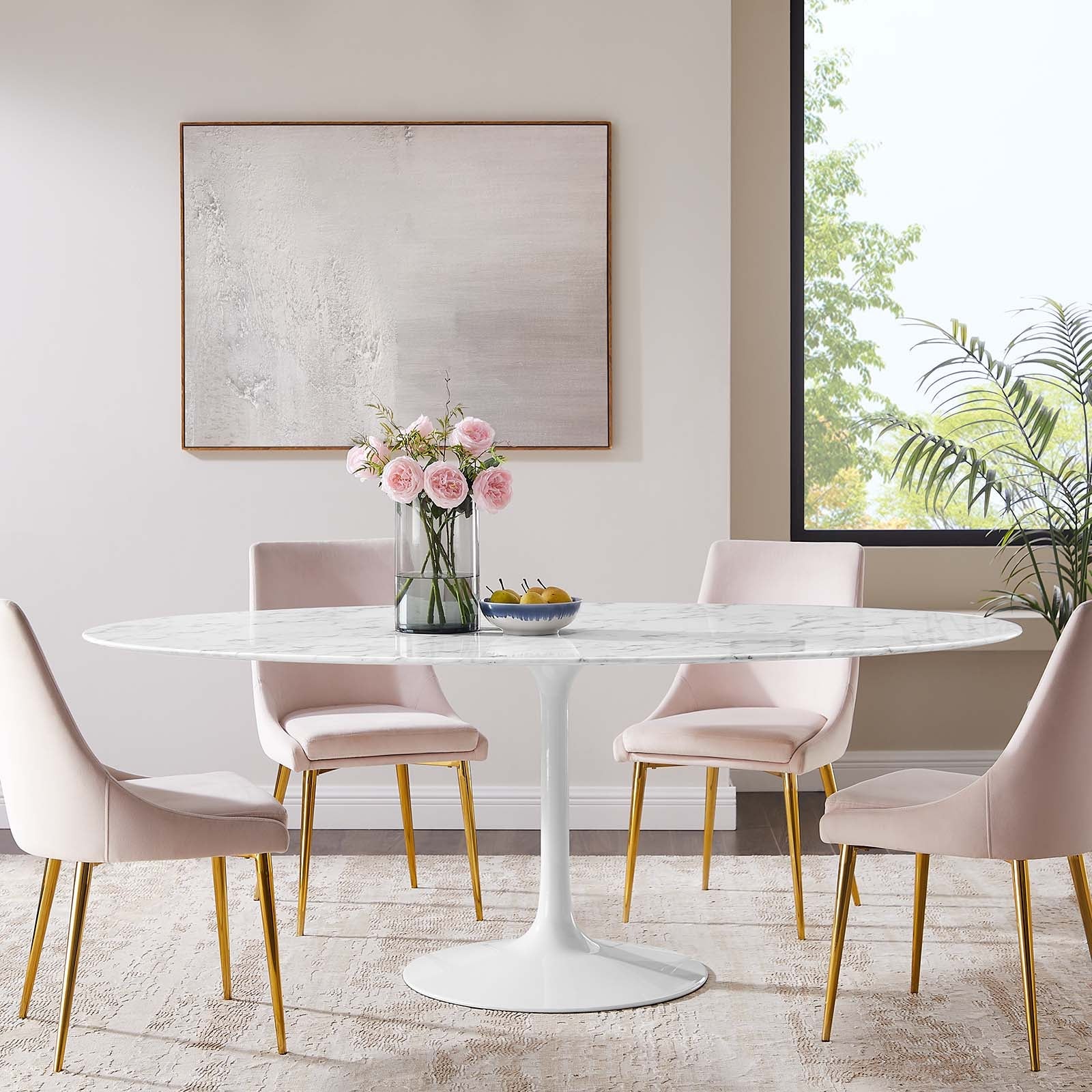 Tulip Oval Artificial Marble Top Dining Table 78