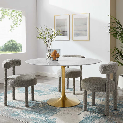 Tulip Round Artificial Marble Top Dining Table With Gold Base