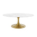 Tulip 42" Oval-Shaped Artificial Marble Coffee Table Gold Base