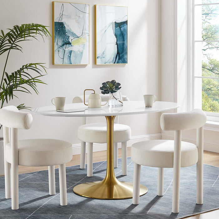 Tulip Oval Wood Top Dining Table With Gold Base