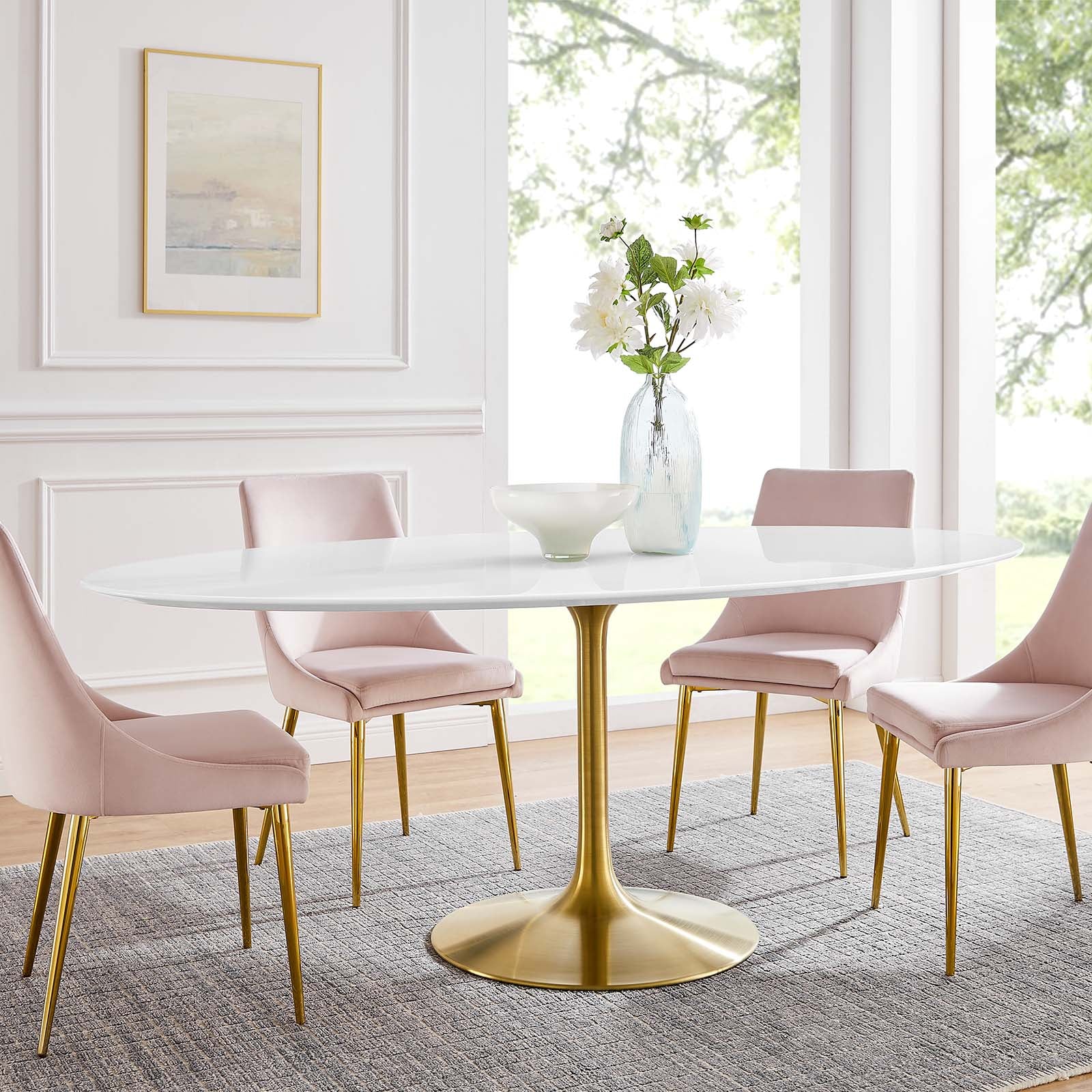Tulip Oval Wood Top Dining Table With Gold Base – Stealmod Furniture