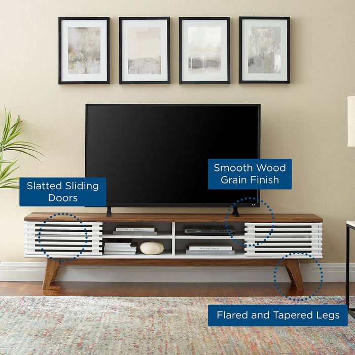 One Door TV Unit Television Stand Entertainment Cabinet Slatted Design  Walnut Wood Grain Effect