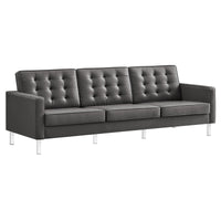 Allen Tufted Upholstered Faux Leather Sofa