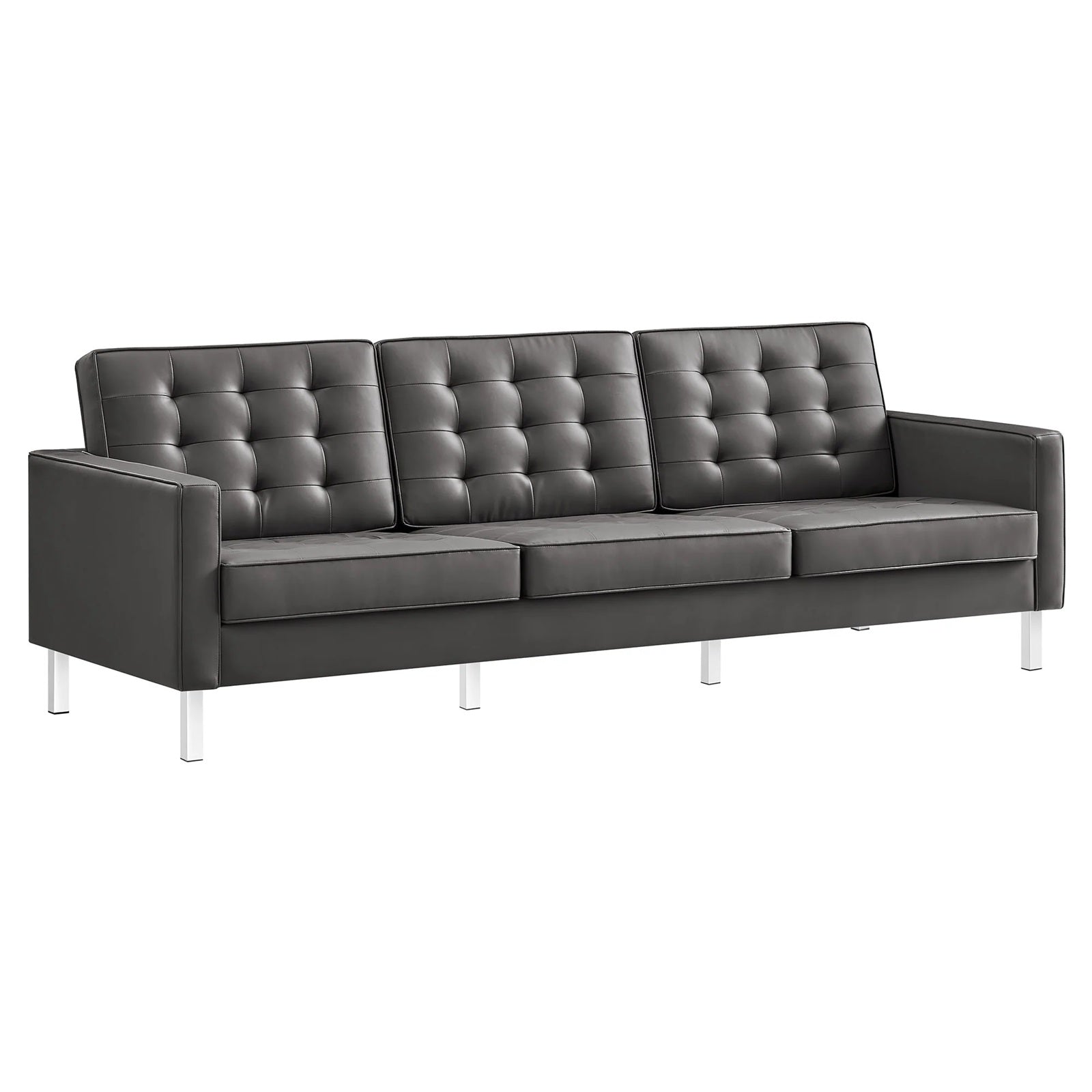 Allen Tufted Upholstered Faux Leather Sofa