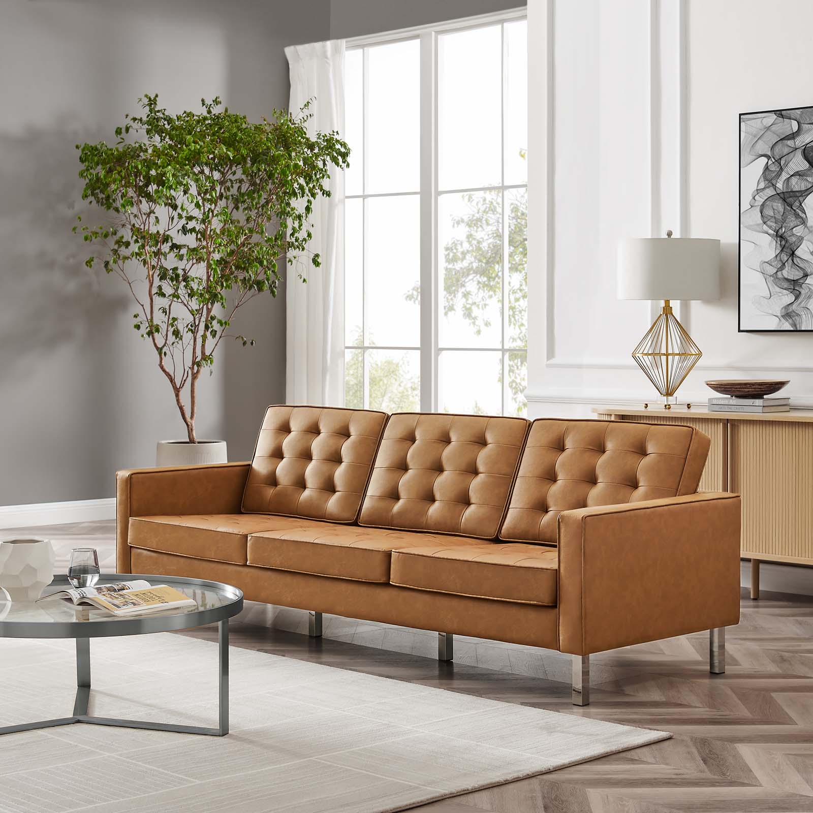 Allen Tufted Upholstered Faux Leather Sofa – Stealmod Furniture