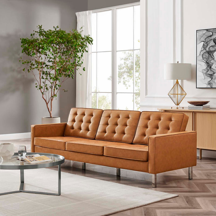 Allen Tufted Upholstered Faux Leather Sofa