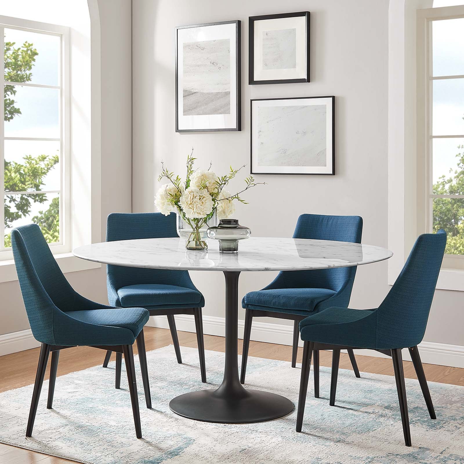Modholic Tulip Marble Dining Table, Round Black Base – Stealmod