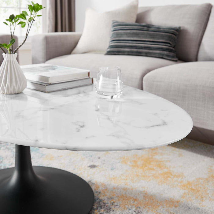 Tulip Oval-Shaped Artificial Marble Coffee Table Black Base