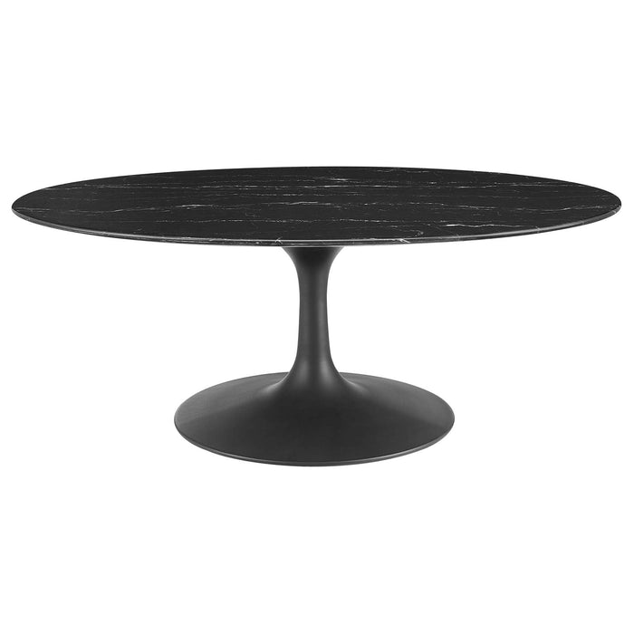 Tulip Oval Artificial Marble Coffee Table, Black