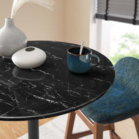 Tulip 28" Round Artificial Marble Bar Table, Black