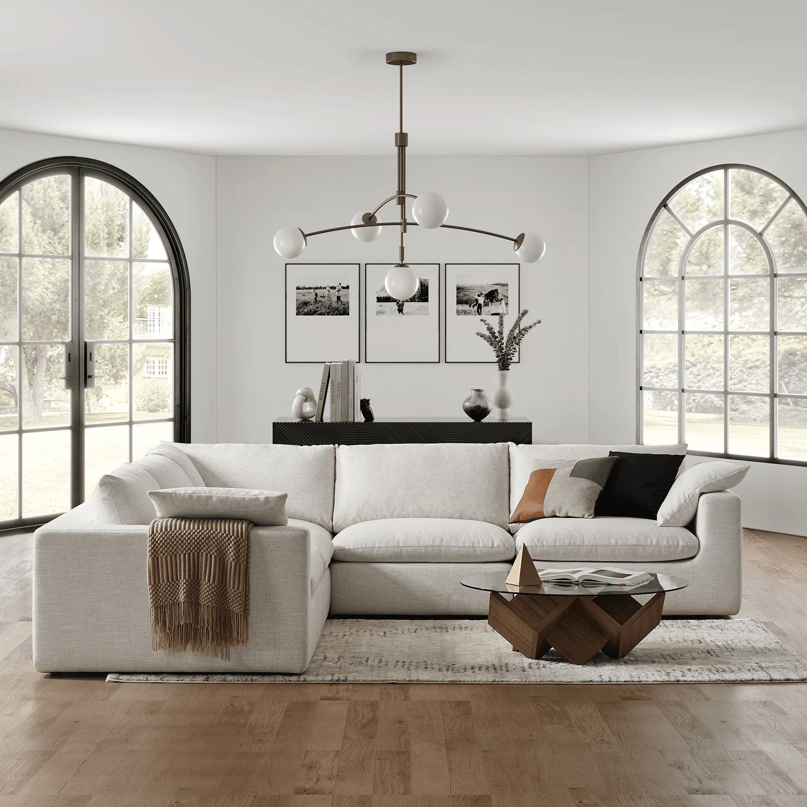 Modholic Duke 189" Deep Seat Sectional Sofa, 5 Seater, White