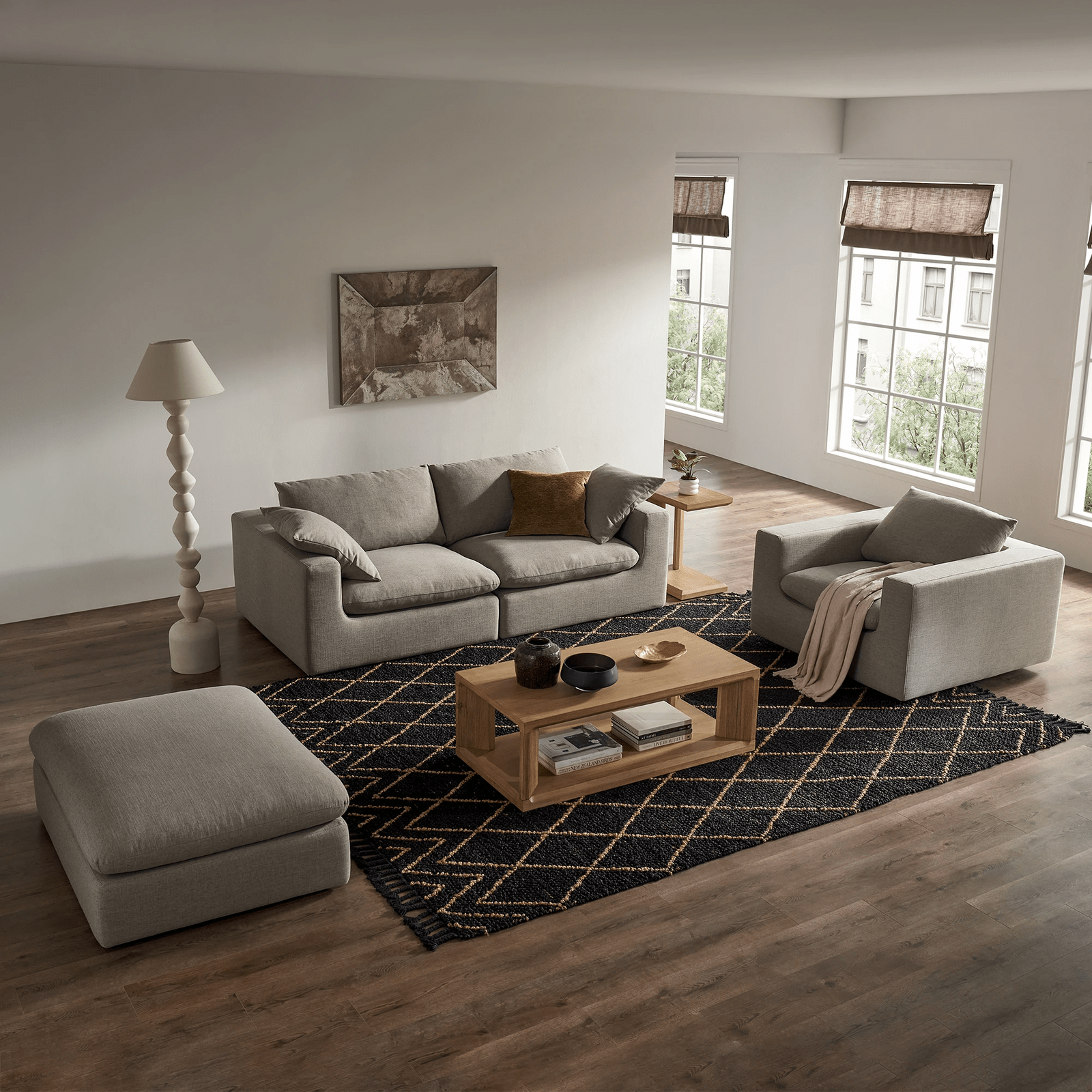 Modholic Duke 84" Deep Seat Sectional Sofa, 2 Seater, Gray