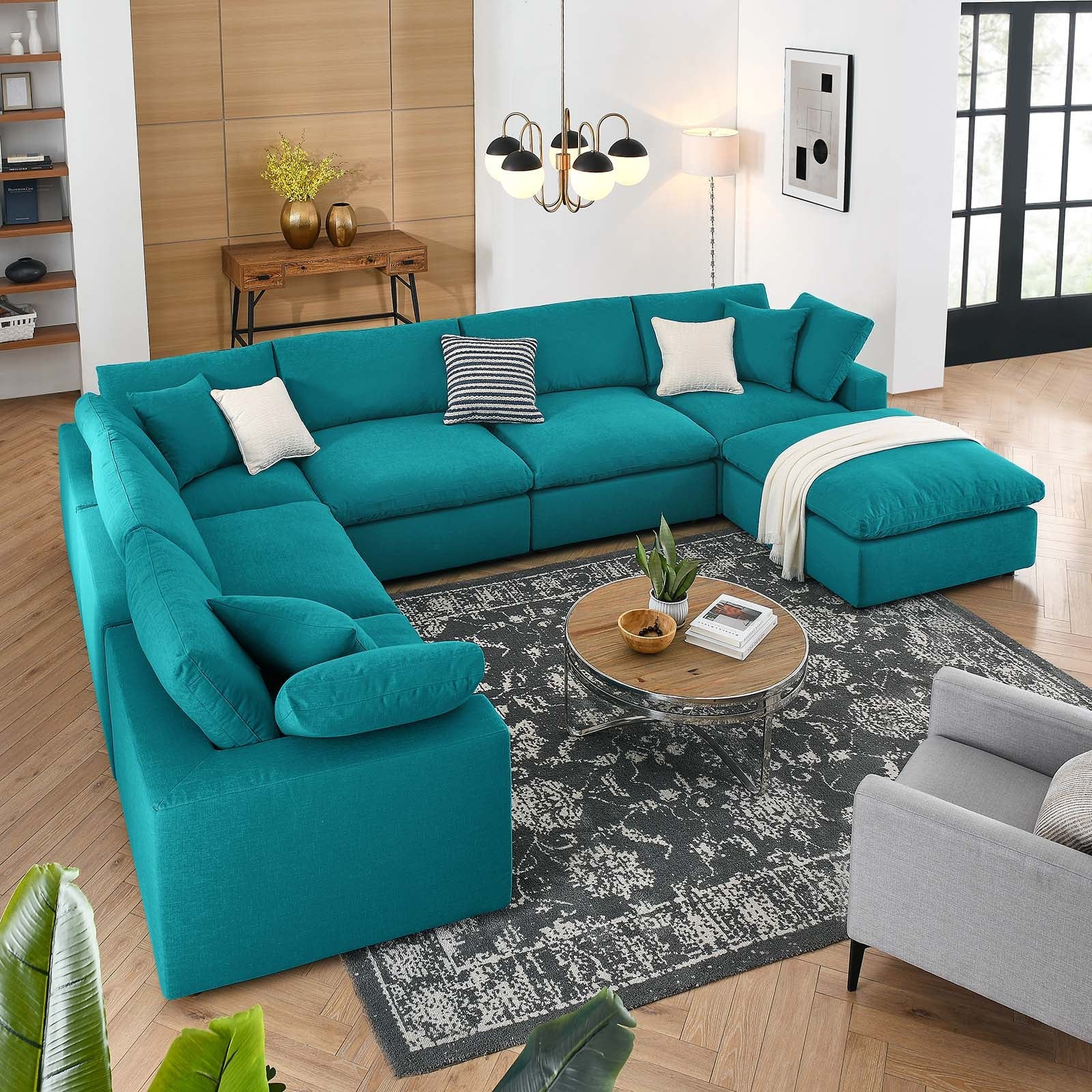 Haven Deep Seat Sectional Sofa With Ottoman 6 Seater Teal