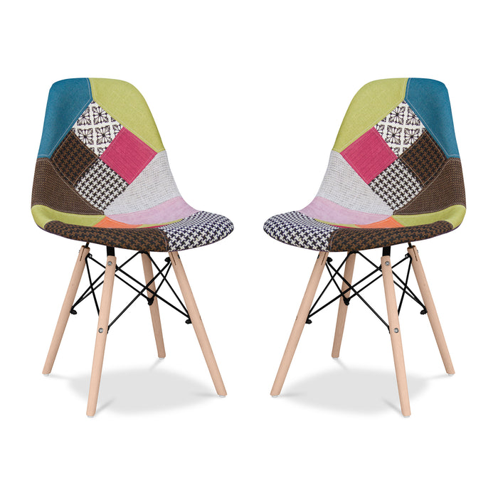 Patchwork Pattern Fabric Armchair Wood Legs