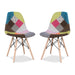 Patchwork Pattern Fabric Armchair Wood Legs