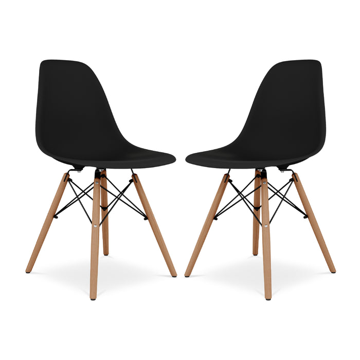 DSW Molded Black Plastic Dining Shell Chair with Wood Eiffel Legs