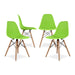 Polypropylene Stackable Dining Chair with Wood Legs Set of 4 - Green