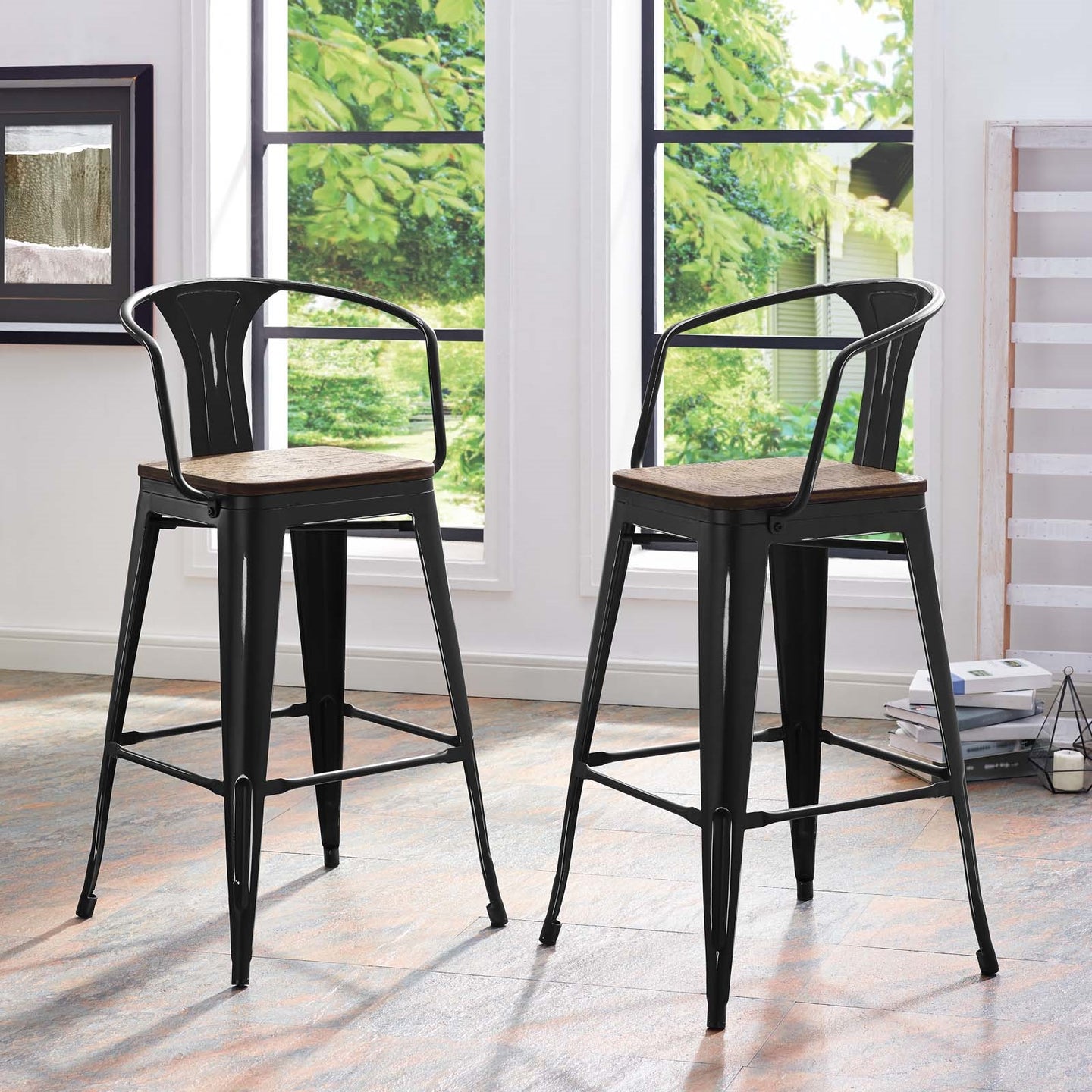 Promenade Wood Seat Bar Stool with Arms