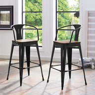 Promenade Wood Seat Bar Stool with Arms