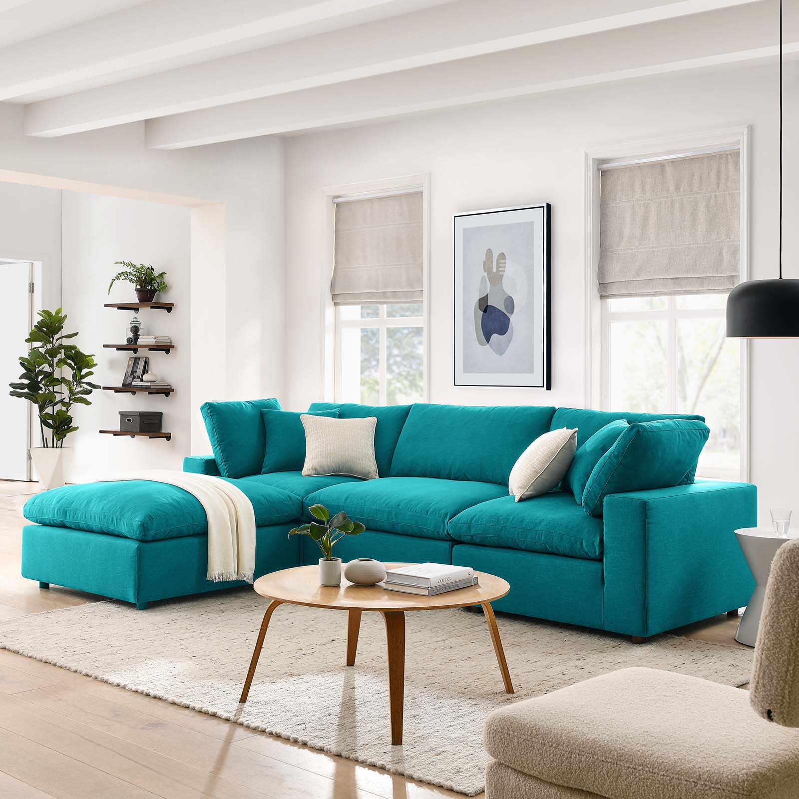 Haven 3 Seater Sectional Sofa with Ottoman Teal