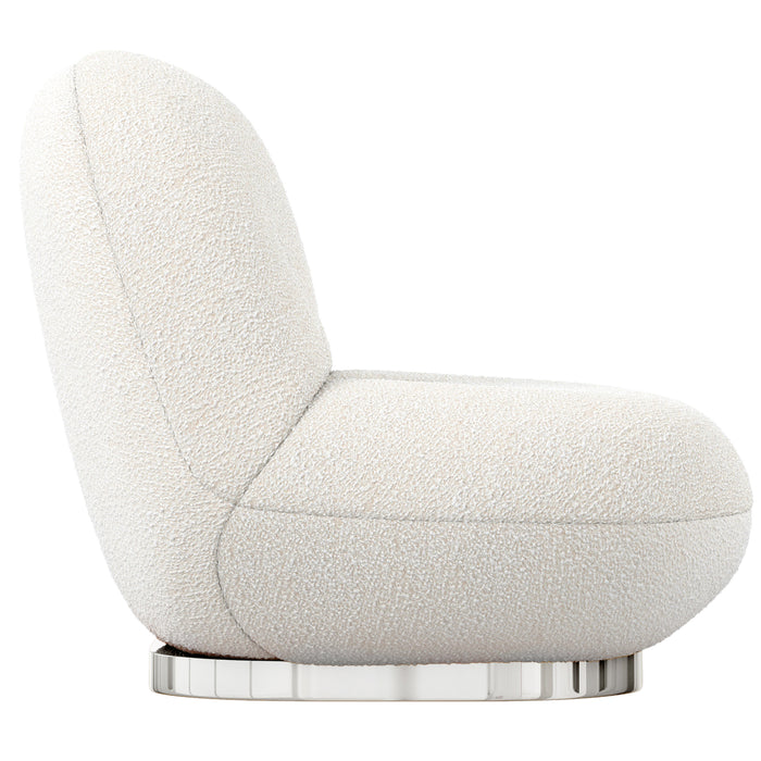 Contemporary White Boucle Upholstered and Brushed  Stainless Steel Finished Accent Chair