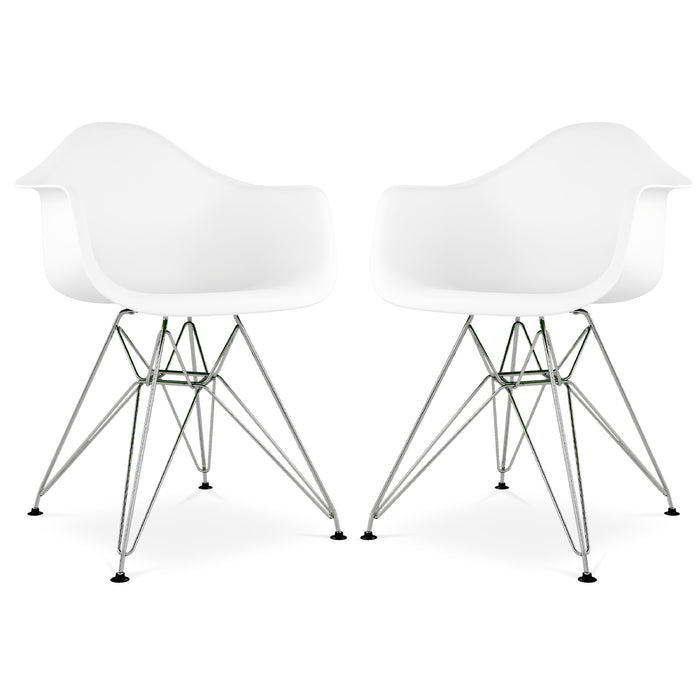 DAR Molded White Plastic Dining Armchair with Steel Eiffel Legs