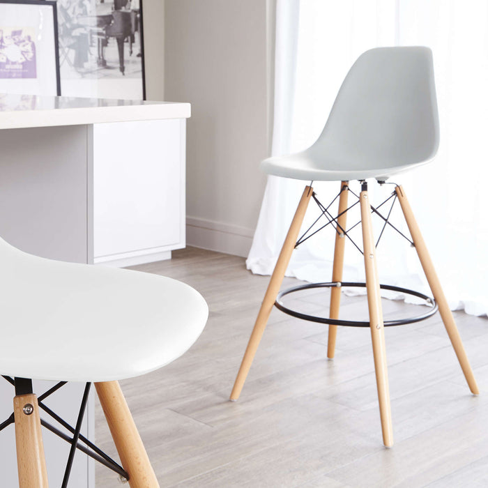 Mid-century Modern White ABS Eiffel Counter Stool with Wood 