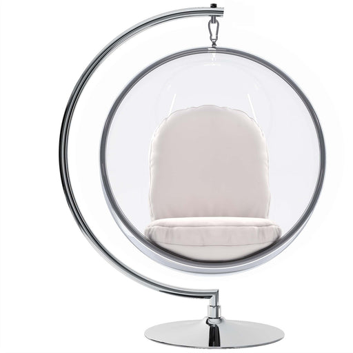 Hanging Bubble Chair With Stand - White Cushions