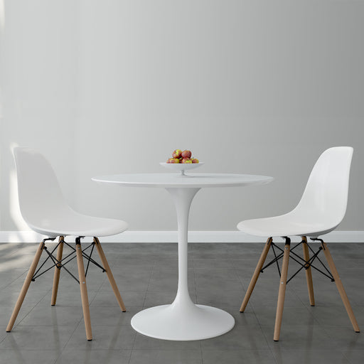 Tulip 36" Fiberglass Dining Table & Wood Leg Chairs Set