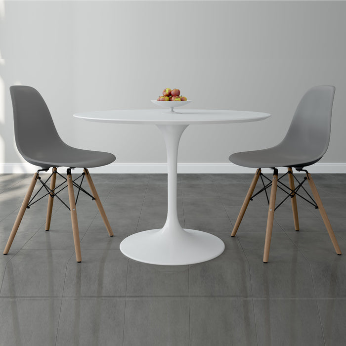 Tulip 42" Fiberglass Dining Table & Wood Leg Chairs Set