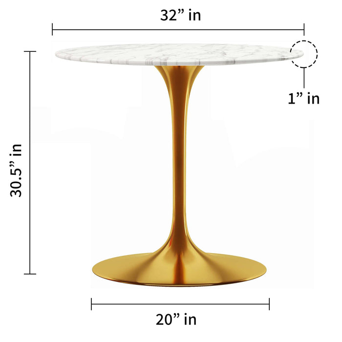 Tulip Marble Dining Table - 32" Round, Gold Base