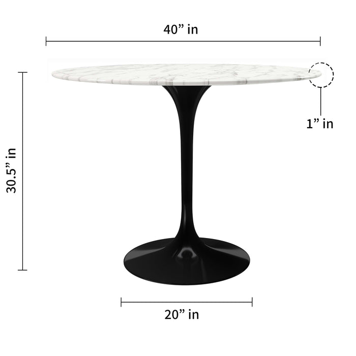 Lippa 40" Round Artificial Marble Dining Table With Black Base