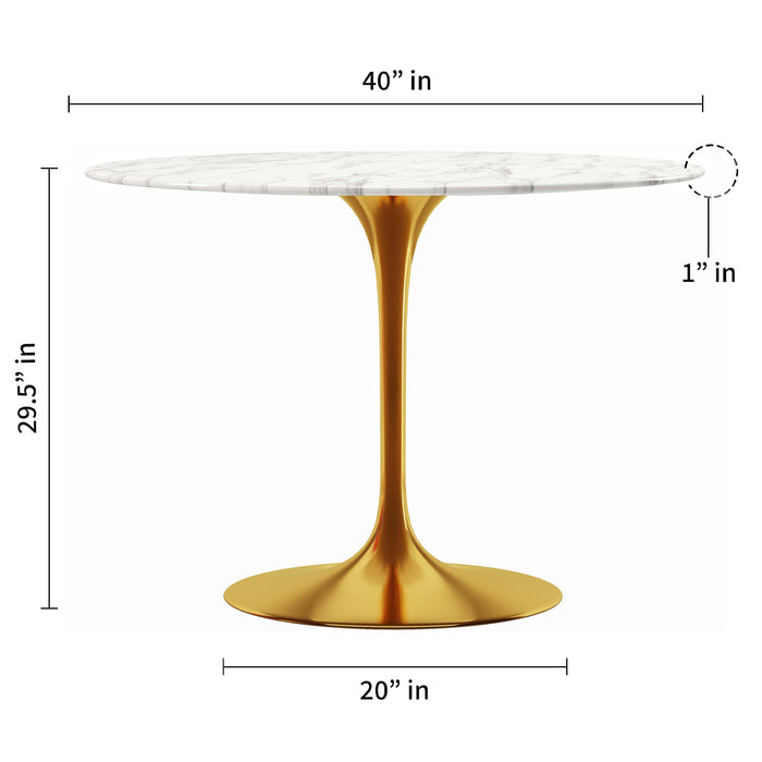 Lippa 40" Round Artificial Marble Dining Table With Gold Base