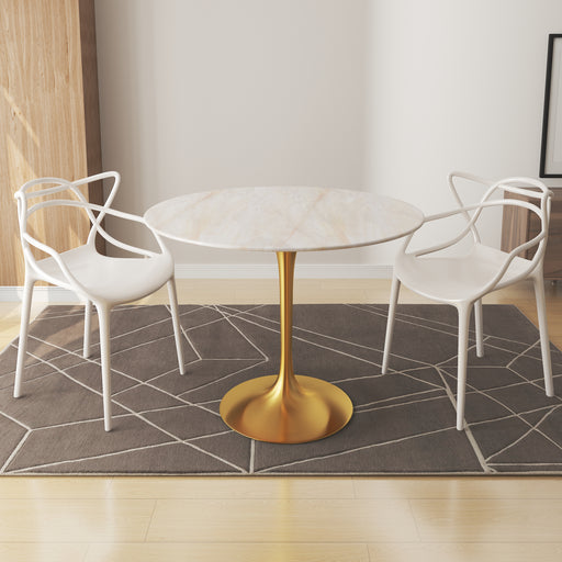 Tulip Onyx Marble Dining Table - 40" Round, Gold Base
