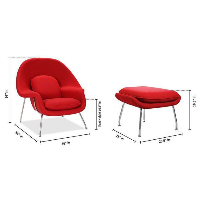 Womb Chair & Ottoman, Red